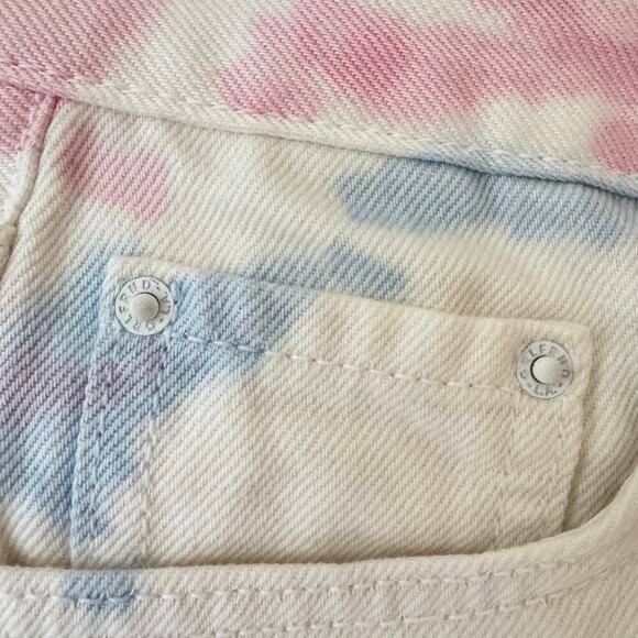 Grlfrnd Women Cindy Shorts Size 24 Sugaree Tie Dye White Denim Pink Raw Hem Jean - Picture 11 of 11